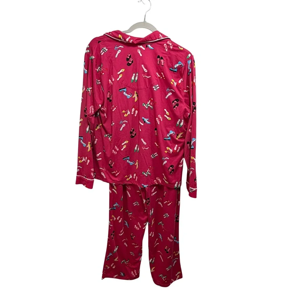 Kate Spade New York Pink High Heel Shoe Print Pajama Set Long Sleeve Pants M